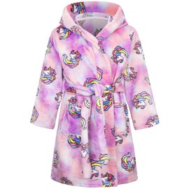 FILOWA Bathrobe for Children Girls Boys Fleece Children's Bathrobe with Hood Flannel Fluffy Dressing Gown Super Soft Cuddly Cartoon Long Robes Soft Dressing Gown Warm Pyjamas Size 92-128, Purple