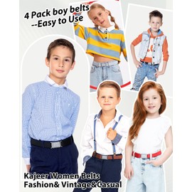 Kajeer 4PCS Kids Boys Adjustable Magnetic Belt - Big Elastic Stretch Belt with Easy Magnetic Buckle (4pcs Navy Blue)
