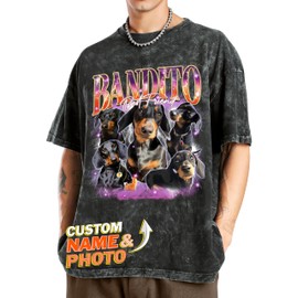 Tehg & Tuhg Custom T Shirts with Photo and Name, Customized Vintage Bootleg Rap Tee for Boyfriend Girlfriend, Unique Gifts for Him Her on Birthday Anniversary