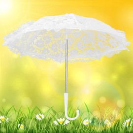 Voluxe Lace Umbrella, Lace Parasol Umbrella J‑Handle Mini Decorative Umbrella White Umbrella For Wedding Photo Props Dance Ball (16.5X19.3In)