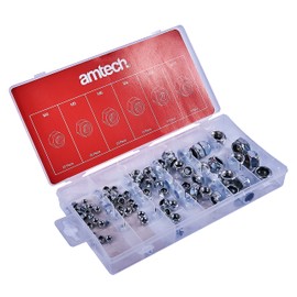 Amtech S6220 Assorted Locking Nuts, 100 piece Nylon Inserts, M4, M5, M6, M8, M10, M12, Anti Rust Design