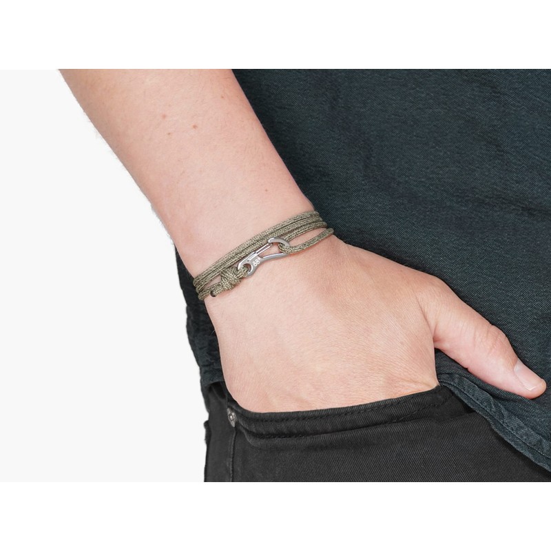 Forest Green & Silver Carabiner Climbing Bracelet, Made from Stainless