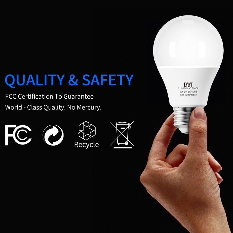 CYLYT Light Bulbs 60 Watt Equivalent Solt White 5000K, E26