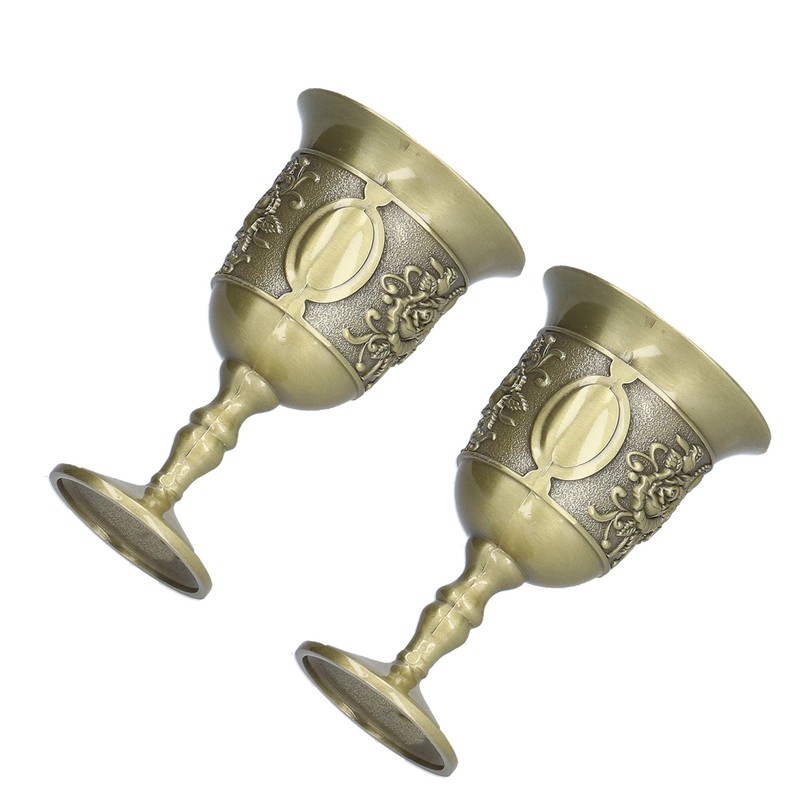 2pcs Wine Glasses Exquisite Chrysanthemum Pattern Vintage Court Style Metal