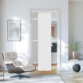AJAZZ Magnetic Door Curtain Accordion Doors Interior Invisible Closet Curtains for Open Closet, for Bedroom Living Room Doorway Curtain Sets Included Rod (1 Pack, 43W x 78 L, White)