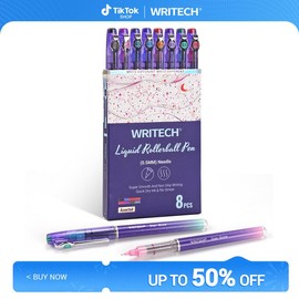 WRITECH Liquid Ink Rollerball Pens 8ct Assorted Colors 0.5mm Tip for Smooth Writing, Coloring, Drawing, and Journaling:_assorted colors