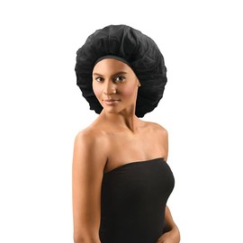 DONNA Argan & Black Castor Treatment Caps Day & Night Cap Sleep Cap Hair Sleep Shower Cap Bonnet satin Bonnet for Sleeping Hat Super Jumbo BLACK