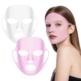 2 Pcs Silicone Face Mask Holder, Reusable Sheet Mask Cover with Ear Loops, Skincare Tool for Essence Absorption, Prevent Evaporation, Translucent + Pink