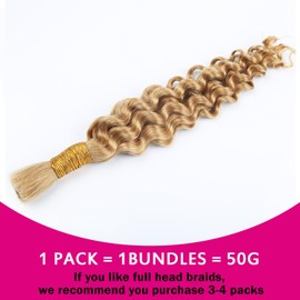 Deep Wave Human Braiding Hair for Boho Braids Honey Blonde Bulk Human Hair for Braiding Brazilian Wet and Wavy Human Hair Braiding Hair Extensions No Weft Bundles for Braiding 20inch 1 Bundle 50g