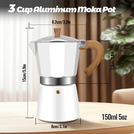 Vaolvpant 3 Cup Aluminum Moka Pot White Classic Stovetop Espresso Coffee Maker 150ml 5oz Coffeemaker Percolator Mocha Express Classic Cafe Maker for Italian and Cuban Café Brewing
