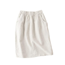 IDEALSANXUN Womens Linen Skirt Spring Summer High Elastic Waist Midi Skirt with Pockets, Beige, Medium