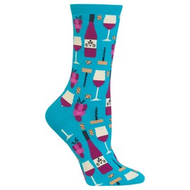 Hot Sox Women's Food and Drink Novelty Casual Crew Socks, Wine (Turquoise), shoe size 4-10 and sock size 9-11.