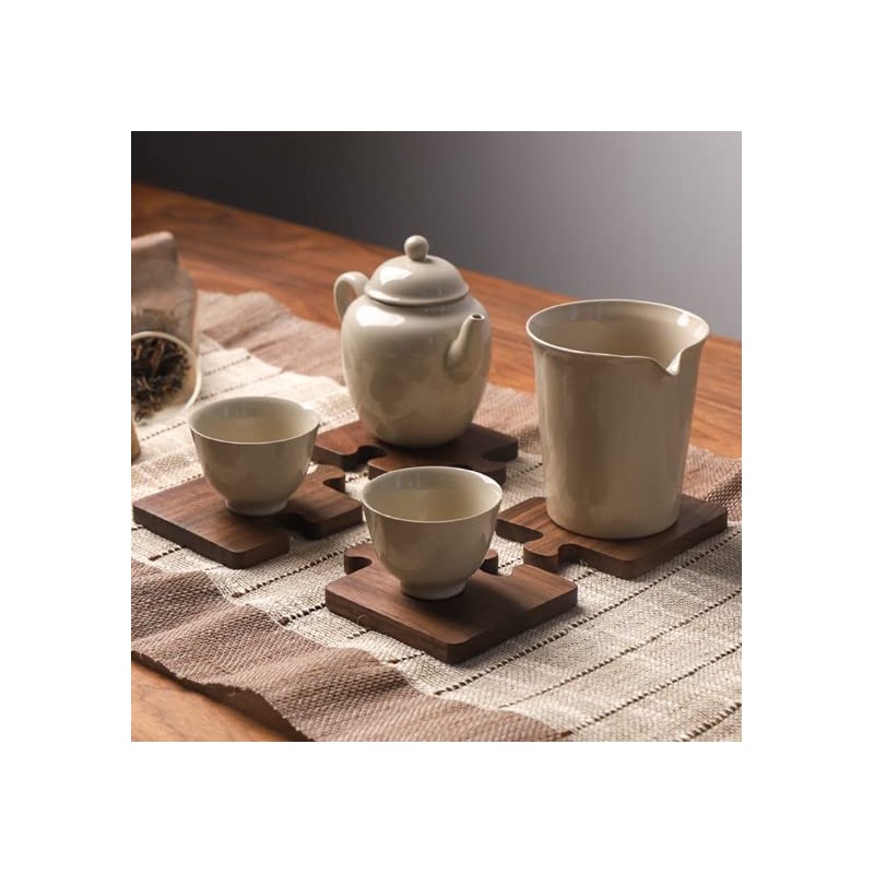 [Set of 4] Wooden Puzzle, Trivet, Tea Holder, Wooden Coaster,