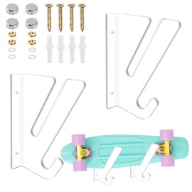 TRINENOX Skateboard Rack Wall Mount, Skateboard Storage Rack, Load Bearing Skateboard Rack, Skateboard Holder, Horizontal Installation for Longboard Penny Board Skis Skateboard Shelf (1 Pair Clear)