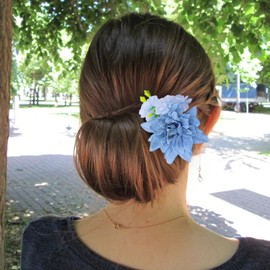 Spring Floral Hair Clip Blooming Blue & White Two Flowers Barrettes Boho Beach Vacation Hair Accessories Elegant Headpiece for Women Wedding Prom Metal Hairpin