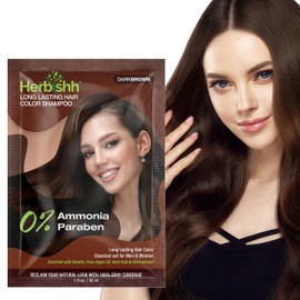 Herbishh Travel Pack Hair Dye Color Shampoo in Sachet + 1pc Argan Hair Mask Sachet (Dark brown, 1 sachet)