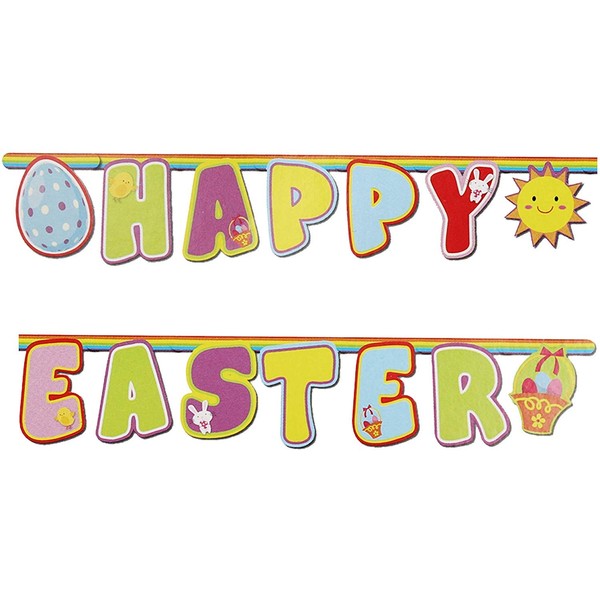 HomestreetUK Happy Easter Cardboard Hanging Sign Pastel Colourful 180cm Banner