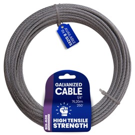 Galvanized Steel Cable – 1/4 in x 250 FT 7X19 Core Flexible Cable Wire for Fencing, Clothesline, Deck Railing, Pulley, and Winch Loop Rope with 1400 LBS Working Load Limit for Home and Industrial Use