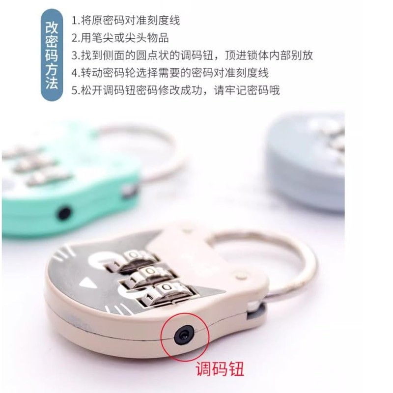Grey Cute Cat Combination Lock Travel Locks for Luggage Backpack