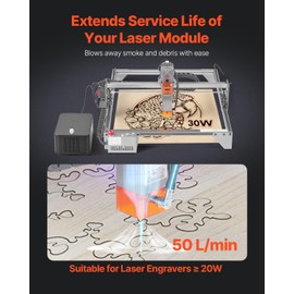 VEVOR Adjustable 50 L/min Airflow, Air Assist Pump Kit Cutter, Clear Smoke and Dust, Reduce Surface Temperature, Shield Lens, for Laser Engraver ≥ 20W, Black