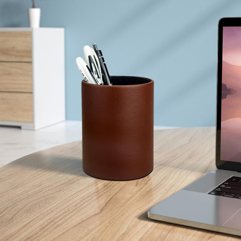 Fosinz Pen Pencil Holder Cup Container PU Leather Desk Organizer