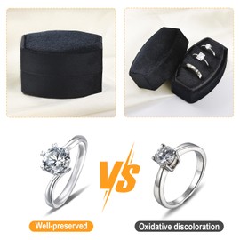 WantGor Velvet Ring Box, 3 Slots Jewelry Ring Gift Boxs Three Rings Holder Box Vintage Ring Display Case Jewelry Organizer for Wedding Ceremony Proposal Engagement (Black)