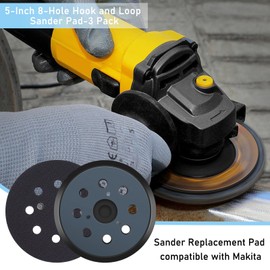 3 Pcs Sander Replacement Pad Compatible with Makita Orbital Sander BO5030 BO5030K BO5010 BO5031K BO5041K, 5 Inch 8 Hole Hook and Loop Sanding Pad Replaces 743081-8 743051-7