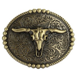 Western Cowboy Belt Buckle - Texas Bull Skull Belt Buckle for Men women, Cow Skull Bronze, Large