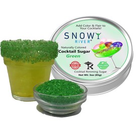 Snowy River Cocktail Sugar 3oz Gift Pack, Vibrant Naturally Colored Sugar for Cocktail Rimming, Baking & Decorating, Gift Tin (Green)