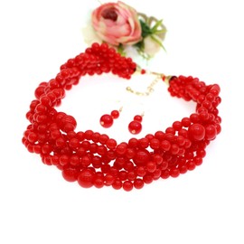 Multi Strand Crystal Rhinestone Pearl Beads Statement Necklace for Women Layered Pearls Choker Bib Collar Beaded Necklaces Costume Jewelry Set