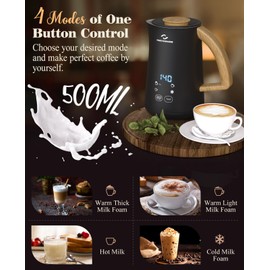 Nuovoware Milk Frother, 4-in-1 Milk Frother and Steamer with Temperature Control Dispaly Screen, 500ML/17oz Electric Automatic Frother for Latte, Cappuccinos, Hot Chocolate Milk, Light Brown