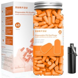 SURFOU Ear Plugs for Sleep 60 Pairs, 38dB Noise Reduction, Reusable, Ultra Soft Foam Earplugs, Comfortable for Side Sleepers, Travel, Concerts, Work & Study, Tangerine