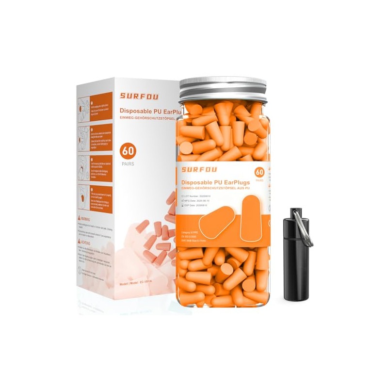 SURFOU Ear Plugs for Sleep 60 Pairs, 38dB Noise Reduction,