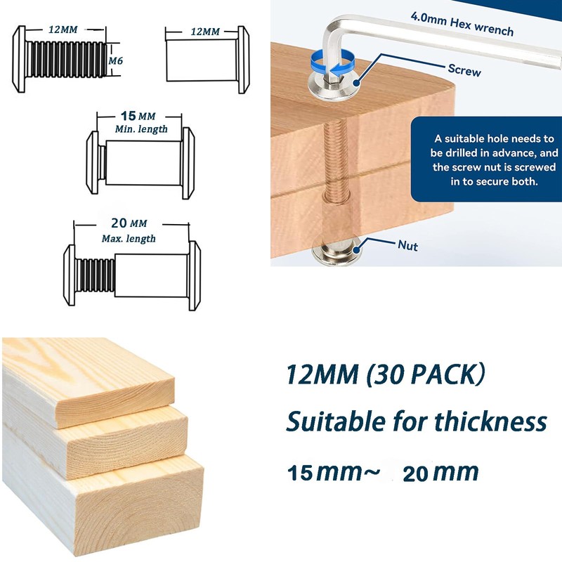 Anmas 10pcs M6 Furniture Joint Connector Bolt Cap Nut Kit