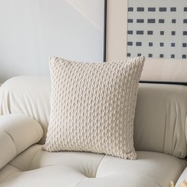 K KEVIN TEXTILE Pillow Covers Decorative Set of 2 Striped Corduroy Plush Velvet Christma Pillowcases Cushion Cover for Couch 16x16 Inch Cream