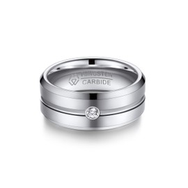 MomentWish 8mm Tungsten Rings for Men, Valentine's Day Gift Birthday Gifts, Engagement Ring Silver Tungsten Eternity Band-Size13