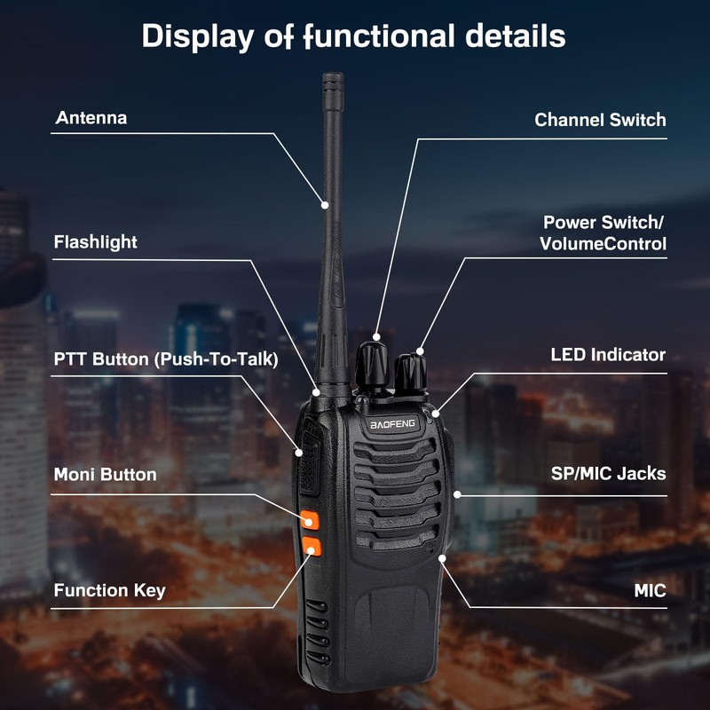 Baofeng Walkie Talkies 888S Rechargeable Long Range with Earpieces for