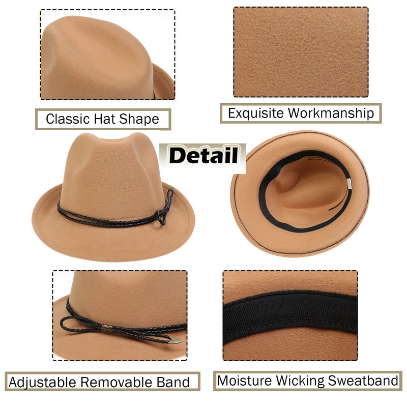 NiceYnn Vintage Trilby Felt Hat, Roll-up Short Brim Wool Unisex