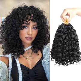 Mebeli GoGo Curl Crochet Hair,10inch Pre Looped Water Wave Beach Curl Ocean Wave Crochet Braiding Hair,8pcs Box Braids Short Curly Crochet Hair for Black Women (10inch,#1B)