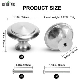 BEIUTAO 35 Pack Brushed Nickel Cabinet Knobs – 30mm Round Stainless Steel Drawer Knobs with Screws, Modern Cabinet Hardware for Kitchen, Dresser & Furniture