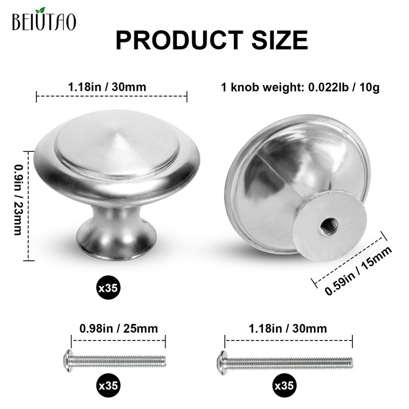 BEIUTAO 35 Pack Brushed Nickel Cabinet Knobs – 30mm Round