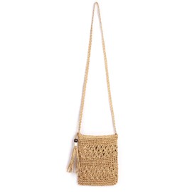 CHIC DIARY Small Straw Bag Women's Straw Shoulder Bag Summer Beach Bag with Tassel Crossbody Bag Shoulder Bag, brown, Unit size