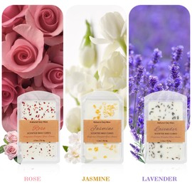 SCENTORINI Wax Melts, Premium Wax with Essential Oil, Natural Dried Flower, Rose, Lavender, Jasmine, Scented Wax Melts, 70.9g x 3, Christmas Gifts for Women/Men