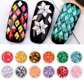 Mesiyun Nail Art 3D Rhombus Glitter Sequins Diamond Shape Design Shiny Nails Tip Confetti Paillette Decoration for Nail Charming Face Body Hair Makeup 12 Colors