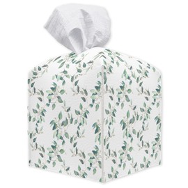 Greenery Spring Tissue Box Cover Square - Decorative Waterproof Leather Tissue Box Holder for Home, Office, Bathroom - Paper Organizer Dispenser for Tabletop Countertop Night Stands Desk - A09