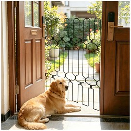 Retractable Metal Dog Gate for Front Door, Bite-Proof Pet Door Barrier, Foldable Space-Saving Wall-Mounted for Small and Medium-Sized Dogs, Easy Install Dog Gate, Indoor/Outdoor (W: 31in H: 31in)