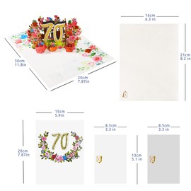 CNLITIHEKA Pop Up 70th Birthday Cards Happy 70th Anniversary Card 3D Flower Birthday Greeting Cards for Men Women Husband Wife Mom Dad Grandfather Grandmother Friends with Note and Envelope.