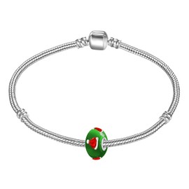 Andante-Stones 925 Sterling Silver Murano Glass Bead Animal World Charm Hat Dark Green Element Ball for European Beads + Organza Pouch, Sterling Silver Glass