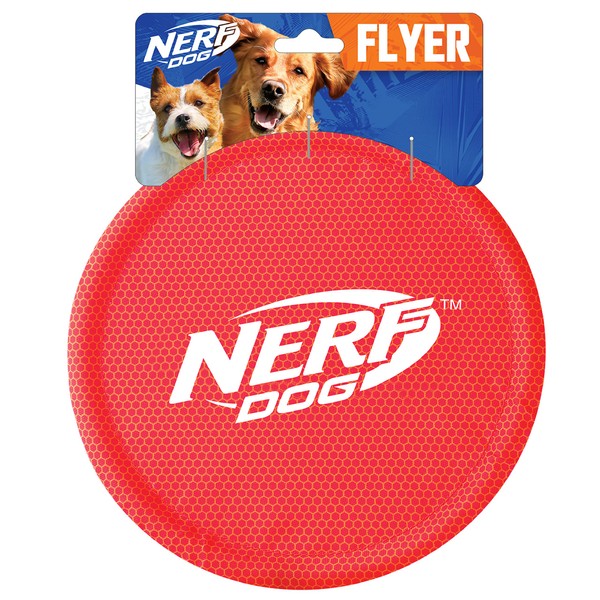 Nerf Dog Nylon Flyer Dog Toy, Flying Disc, Lightweight, Durable and Water Resistant, Great for Beach and Pool, 9 inch Diameter, for Medium/Large Breeds, Single Unit, Red