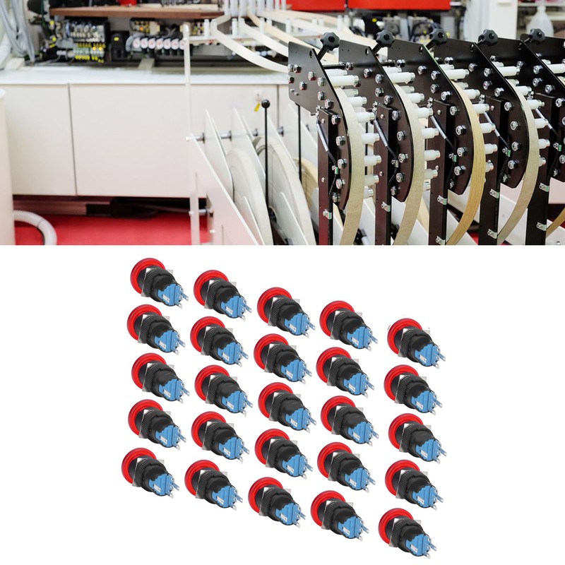 25Pcs Button Switch Mushroom Head Self Locking Push Switches with